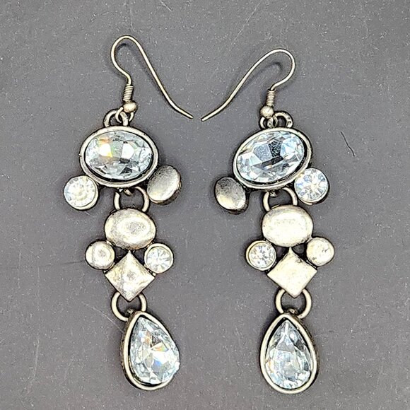 Dangle Earrings: Statement Silver-Tone and Crystal Sparkle - Picture 2 of 6